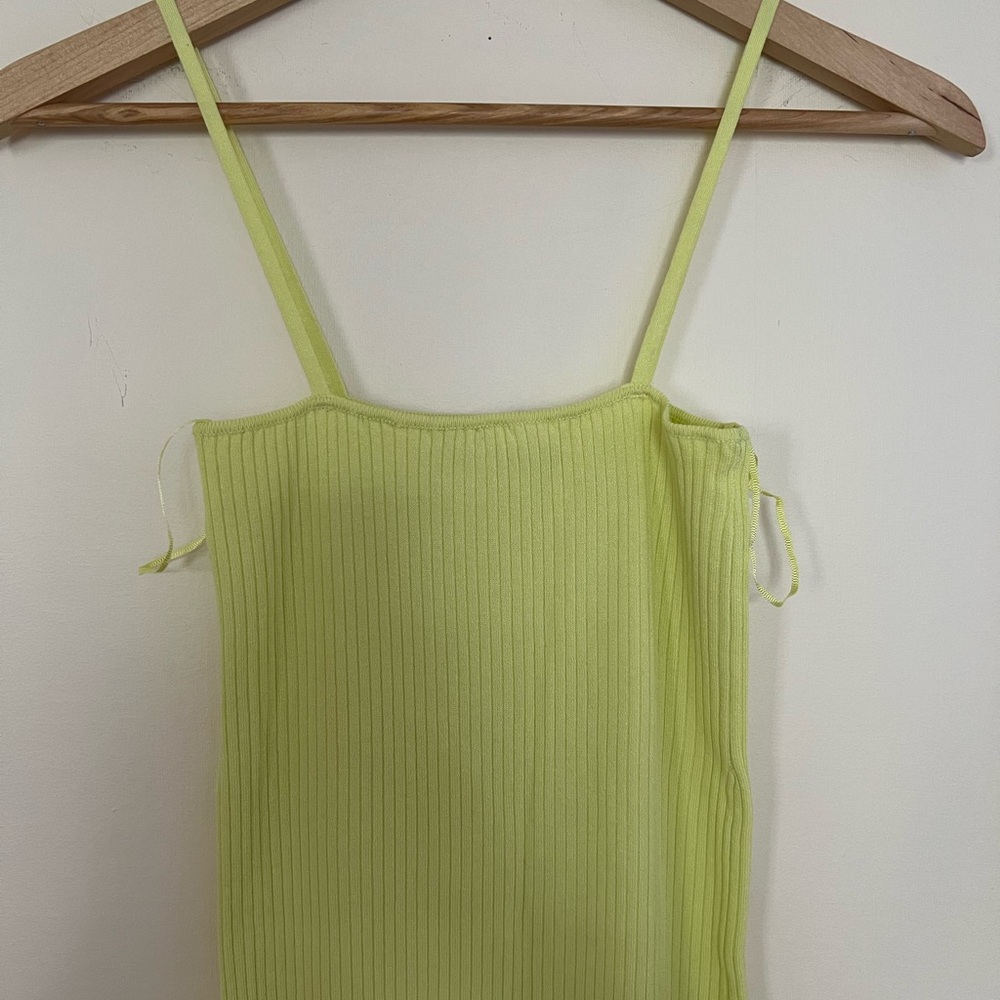 Zara Women Yellow Green Ribbed Knit Dress w/ Crop Button Down Top Cardigan Small - Picture 6 of 17